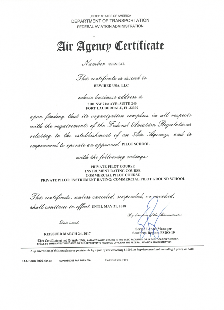 Part 141 Commercial Pilot Certification Announcement